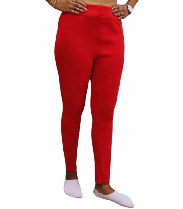 Women Red Ankle Fit Plain Jeggings