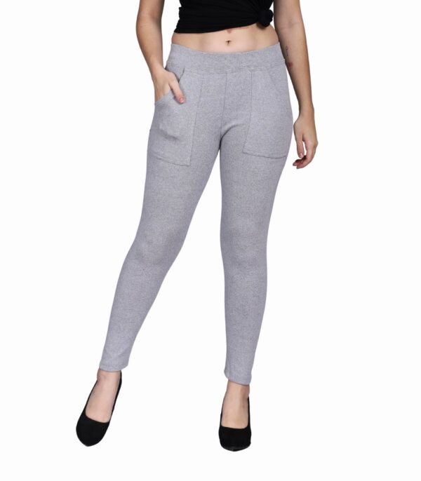 Women Light Grey Ankle Fit Pocket Jeggings